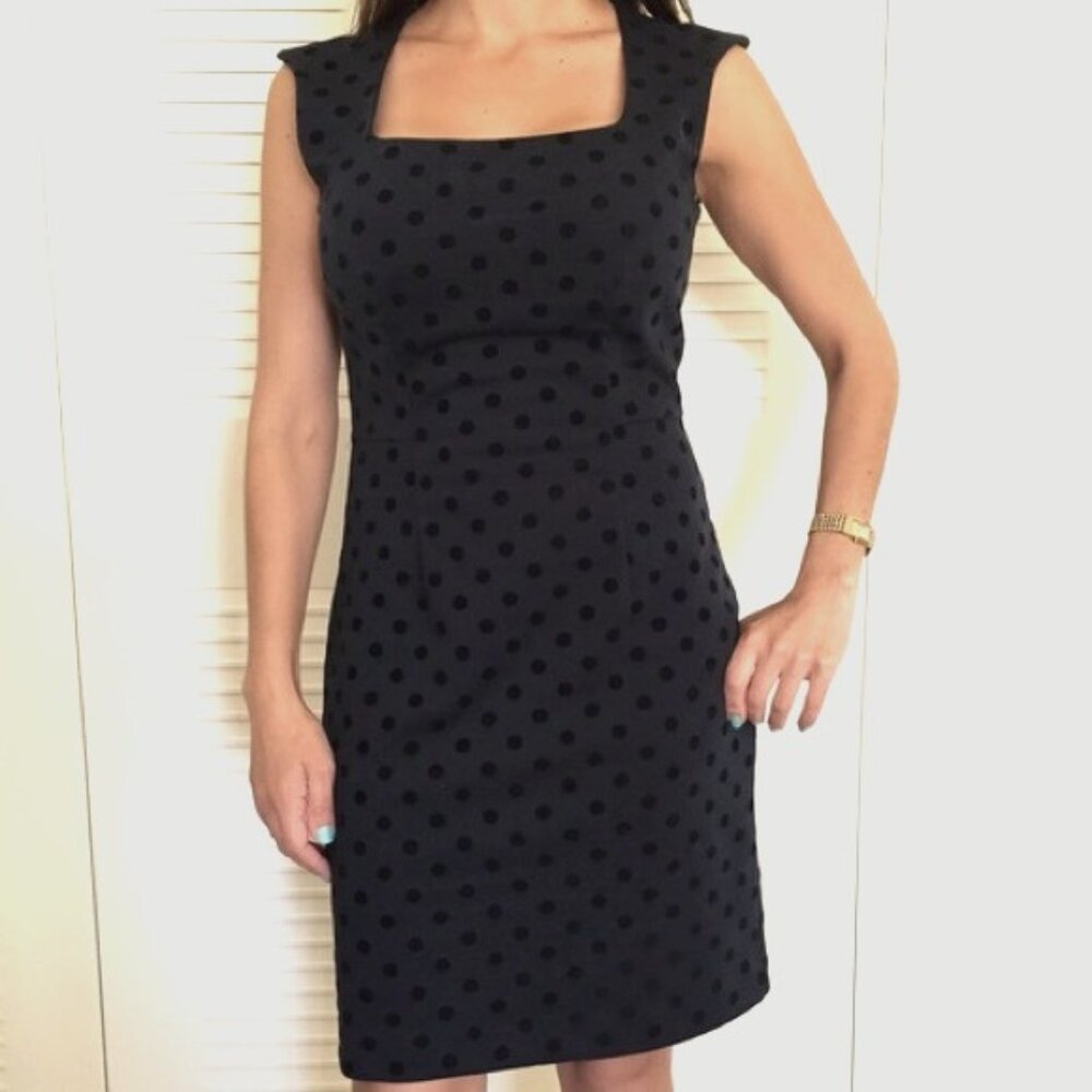 BANANA REPUBLIC Navy  Blue With Black Velvet Dots Sleeveless Dress. NEW WITH TAG
